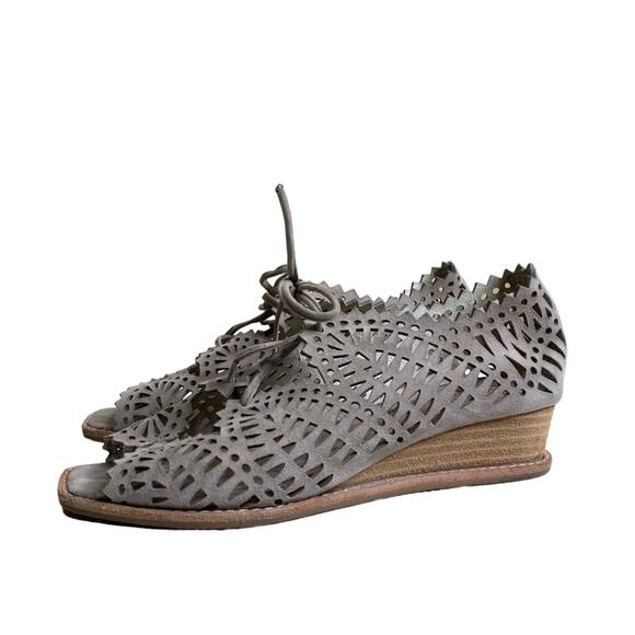 Jeffrey Campbell Espejo Suede Leather Low Wedge Lace Up Sandals Women’s Size 6.5 - Picture 1 of 13